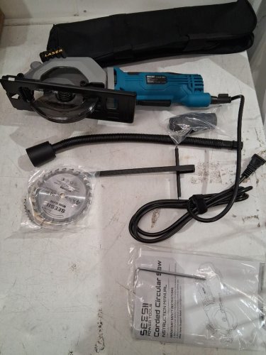 Seesii corded Mini Circular Saw with Laser Guide and 3 blades - 4-1/2" - 4000RPM -  4.8AMP - blue (model: cs02) image 2
