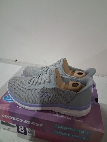 women's sketchers swift fit slip on shoe - size 8 - grey / purple - (style: 6633508) image 2