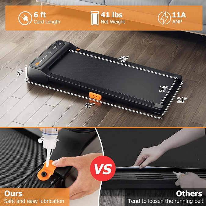 Goplus under desk walking pad treadmill with watch-like remote control & LED touch screen - 265lbs capacity - black (model: sp38104us) image 3