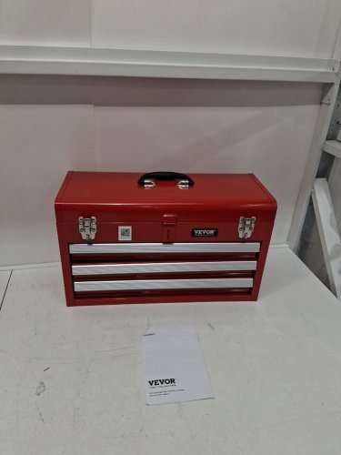 VEVOR Metal Tool Box Portable Metal Tool Box with 3 Drawers, Small Tool Chest  -20.5" - red image 3