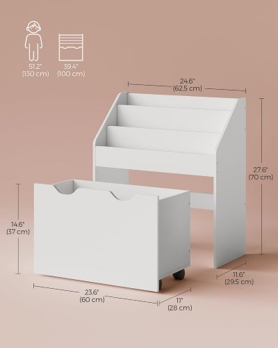 SONGMICS Kids Bookshelf and Toy Organizer - 27.6" x 24.6" - White image 2