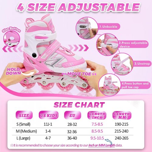 KID'S Adjustable Inline Skates - medium - pink/white image 2
