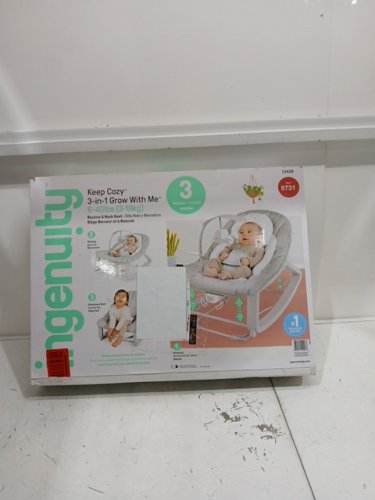 Ingenuity 3-in-1 Keep Cozy Grow with Me Vibrating Baby Bouncer, rocker & chair - 40lbs capacity - weaver theme grey/white/green (model: ‎12428) image 2