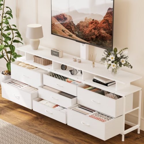 GUNAITO TV Stand with Adjustable Mount - for TV up to 75" - 63" x 26.9" x 11.4" - White (Model: HD049WH-SL-12) image 2