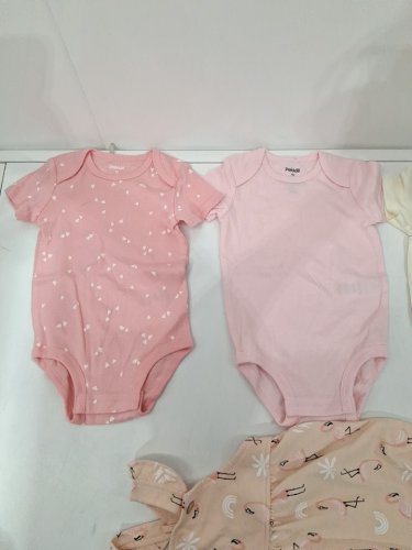 4 assorted baby CLOTHES - ONESIES AND OVERALLS - 9m - PINK/ORANGE/YELLOW image 2
