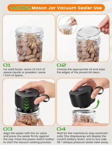 26PC MASON JAR VACUUM SEALER KIT with led display - rechargeable & reusable (model: SP-MJ02) image 3