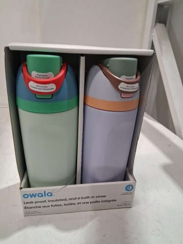 2pk Owala FreeSip Stainless Steel Water Bottles with straws - 16oz - purple/green (model: 2856617) image 2