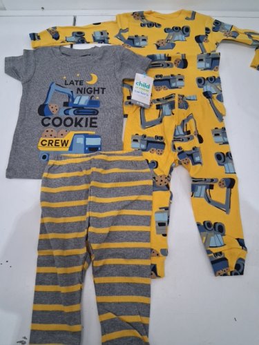 4PC Carter's Boys Cotton Pajama set - 6-9 Months - grey/ yellow trucks - (style:6m510610) image 2