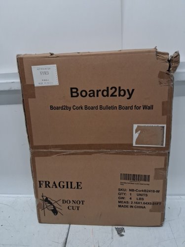 Board2by Cork Board Bulletin Board - 24" x 18" - brown/white image 2