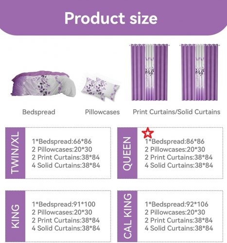 9pc REYLOX VINTAGE bedspread, pillowcase and curtain bedroom set - QUEEN - FLORAL PURPLE image 3