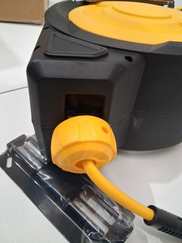silvel retractable garden hose reel with slow return system, length lock and 180° Swivel Bracket - 75ft - yellow/black (model:hose kf100354us-09fry-001) image 5