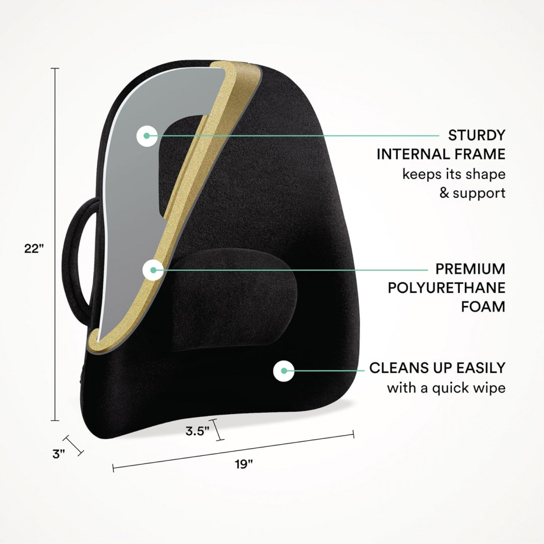 ObusForme portable Wideback Padded Backrest seat Cushion & Lumbar Support Pillow - 22" x 19" - Black (Model: WB-BLK-CBC) image 2