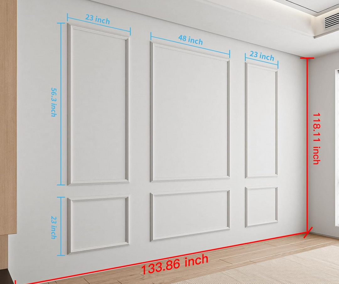 24PC Art3D Pre-Cut Wainscoting Molding Panels - 23" x 56.3" / 48" x 56.3" / 23" x 23" - White (Model: ‎A20us100WT24usx) image 2