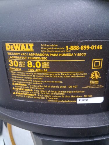 dewalt pro stainless steel wet/dry vacuum - 8gal/30L - 5hp - silver/black (model: dxv08s / 1671616a) image 6