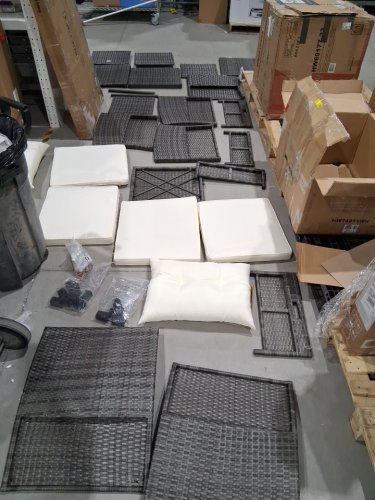 3PC Rattan Outdoor Seating Group with  with 2 Ottomans and Tempered Glass Coffee Table - beige cushions - (model: HW72144) image 3