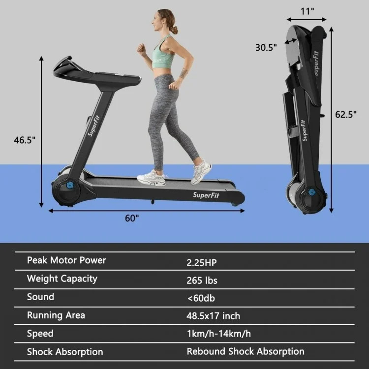 Costway Folding Treadmill with LED Touch Display with Bluetooth Speaker with 5‑Layer Shock‑Absorbing Belt with Safety Key and App Control - 2.25 HP - black (model: SP37546BK) image 2