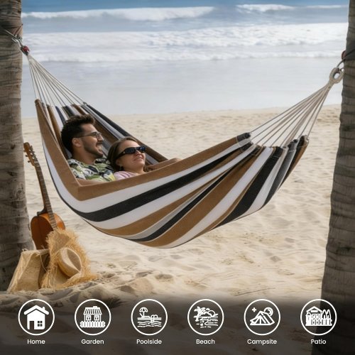 Lazy Daze XL Double Portable Cotton Brazilian Hammock with carrying bag - 11FT - 2 Person - 450lbs cap - Brown image 2