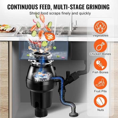 VEVOR Corded Garbage Disposal 1 HP Continuous Food Waste Disposer - 3270 RPM - black (MODEL: JW-731) image 3