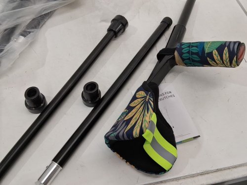 Adults Adjustable Forearm Crutches with Elbow and Grip Cushions - 39.5"-48.5", 300lb cap - Blue / Leaf Pattern image 4