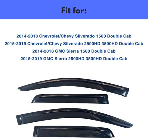 4pc ig out-channel rain guard vent deflector window visors compatible for 2014-2018 chevorlet silverado/GMC sierra 1500 double cab, 3500hd, 3500hd extended cab (model: 811331) image 2