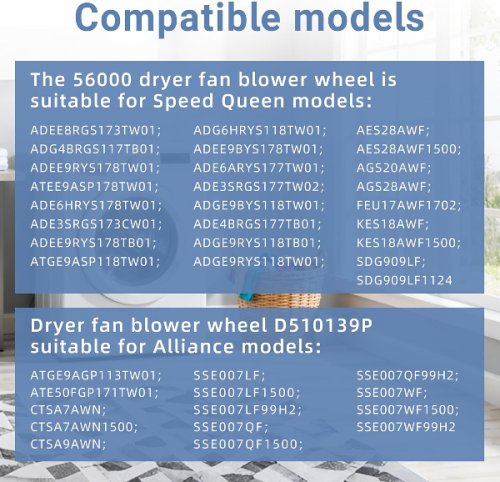 Washer Dryer Combo Blower Fan Assembly Fits for VARIOUS MODELS - WHITE (mODEL: D510139P) image 2
