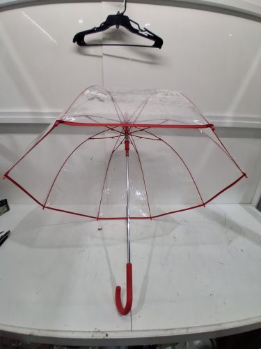Weather Station Clear Dome Rain Umbrella - 31" - RED/CLEAR image 3