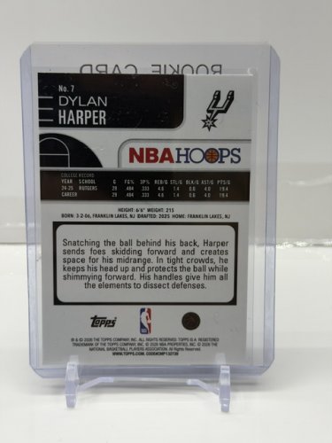 DYLAN HARPER ROOKIE CARD - 2026 TOPPS NBA HOOPS (#7) image 2