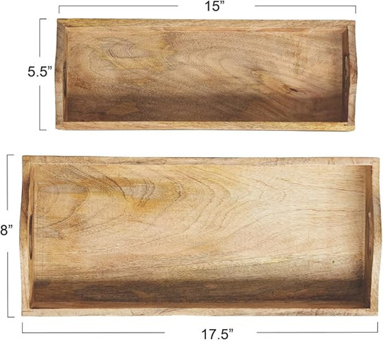 2PC Creative Co-Op Rectangle Trays MADE WITH mango wood - 15" X 5.5" / 8" X 17.5" - BROWN ( MODEL: DA8046) image 2