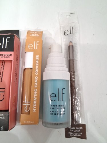 4 assorted elf makeup products - assorted  sizes, types and uses - lip balm / concealer / face primer / lip liner image 4