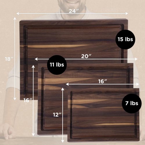 woodforchef wooden cutting board with juice groove - 12" x 16" - walnut image 2