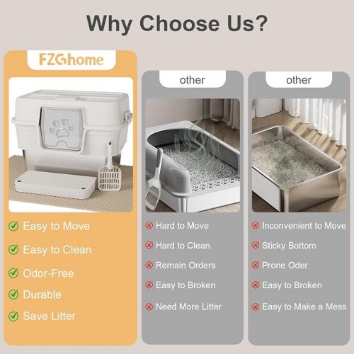 6pc FZGHOME Stainless Steel cat Litter Box set - extra large - beige image 3