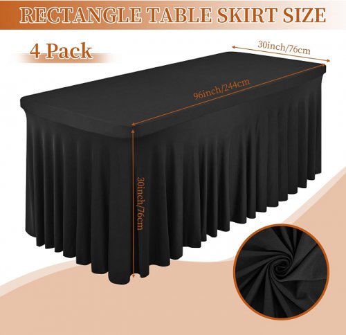 4pk pesonlook rectagle spandex table skirts fitted stretch tablecloth - 8ft - black image 2