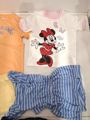 4 assorted girl's clothes - 2 SHIRTS, 1 SHORTS, 1 romper - SMALL (6) - orange/white/yellow/BLUE image 4