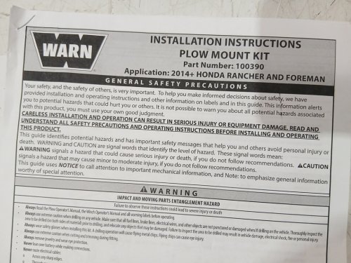 5PC WARN PLOW MOUNT KIT FOR 2014+ HONDA RANCHER / FOREMAN MODELS - BLACK (MODEL: 100390) image 8
