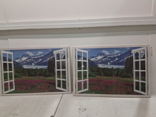 2pk Landscape Flowers Bloom Picture Fake Window with Picture Canvas WALL ART - 16" x 24" image 2