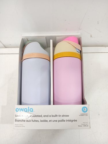 2pk Owala FreeSip Stainless Steel Water Bottles with straws - 16oz - purple/pink (model: 2856617) image 2