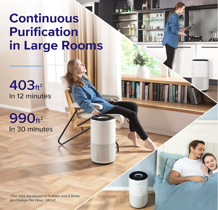 levoit vesync core 600s true hepa filter large room air purifier with app control - 1980sq.ft/hr coverage - white (model: lap-c601s-wca) image 2