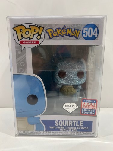 Funko pop! **Diamond collection**2021 summer convention** Games: pokemon - squirtle vinyl figure (#504) **plastic protector cover** image 2