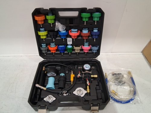 28PC VEVOR Universal Radiator/Coolant Pressure Tester Kit with Manual Pump & Color-coded Test Caps - BLACK - (MODEL: YS-01205) image 6