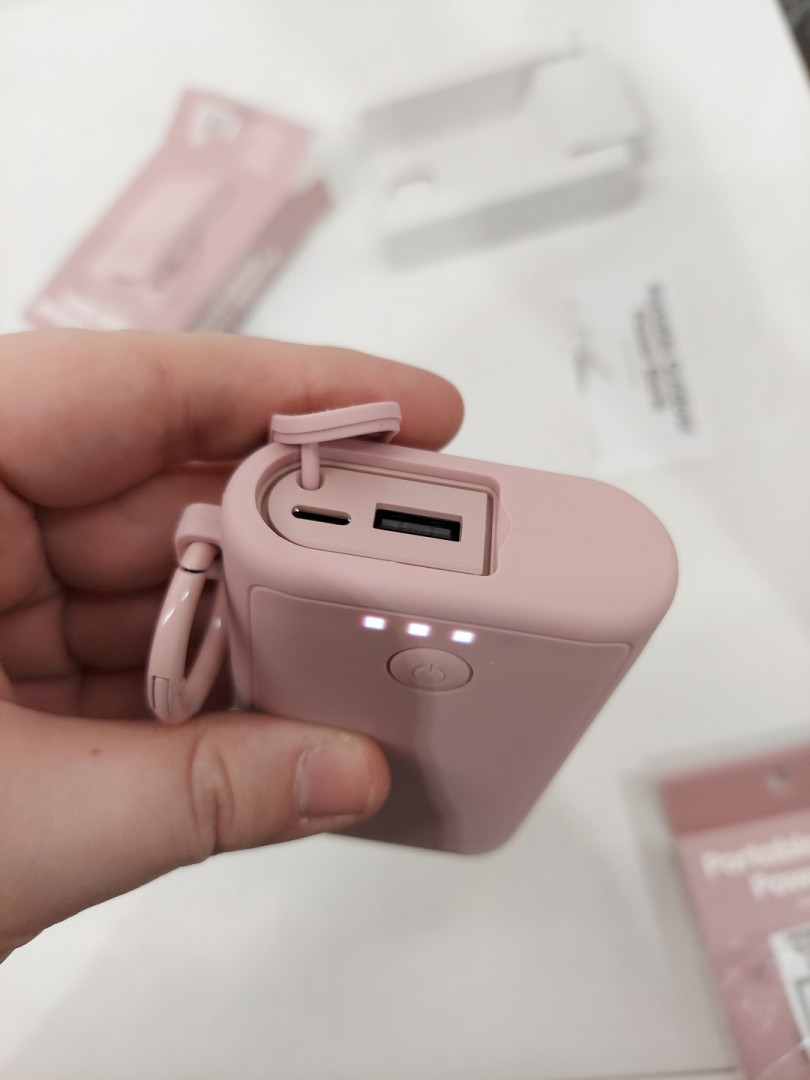 gems portable outdoor 12w power bank with carabiner - usb & usb-c output, 6000mah -  SOFT PINK image 4
