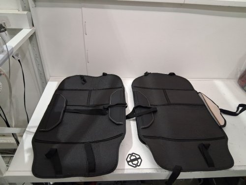 2pk faux leather backseat organizer kick mats - black image 4