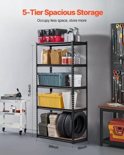 5 TIER Heavy Duty Garage Storage Shelves - 71.4" x 36" x 16" - BLACK/brown (MODEL:RBMS5LBW40ZD) image 2
