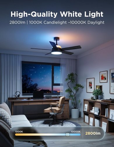 Govee Ceiling Fans with Lights - 52" - 2800LM - 1000K to 10,000K - Brown/Black image 2