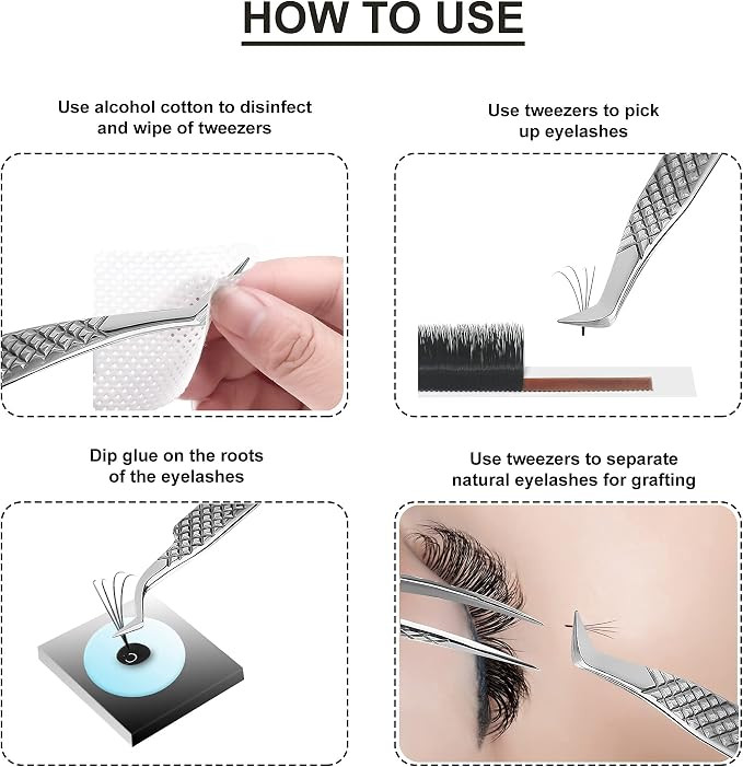 6pc SIVOTE Professional Eyelash Extension Tweezers Set - japanese Steel - SILVER (model: KSTR) image 2