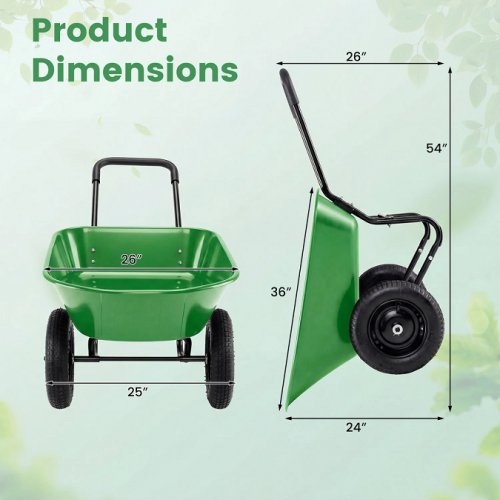 costway heavy duty 2 tire dolly utility wheelbarrow garden cart - 25" x 24" x 54" - black/green (model: gt4665ls) image 2