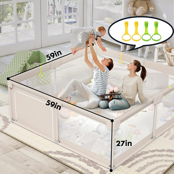 ZEEBABA Baby Playpen with Mat and balls - 59" x 59" - grey/black image 2