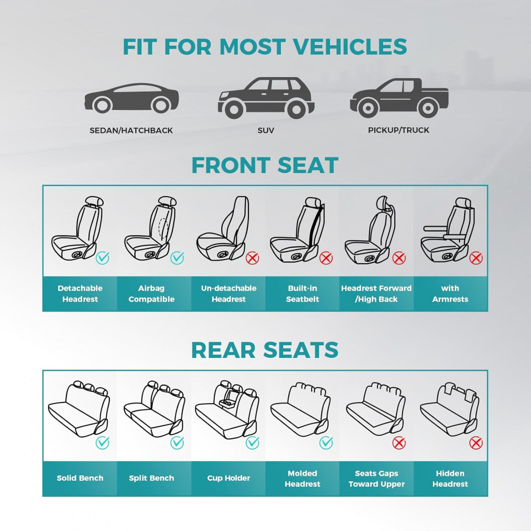 6PC FEINEPRO FRONT Seat CAR SEAT COVERS FOR MOST SUV, PICK-UP TRUCK - BEIGE (MODEL: ‎Q350360-03-X1-Beige / RWED) image 2