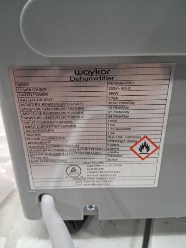 Waykar Dehumidifier with Auto or Manual Drainage - 0.6gal Water Tank Capacity - covers 2000 sq.ft - white - (model: pd160b-pro) image 4