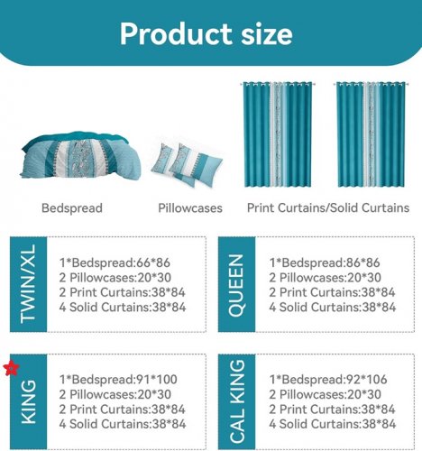 9pc REYLOX VINTAGE bedspread, pillowcase and curtain bedroom set - king - royal blue image 3