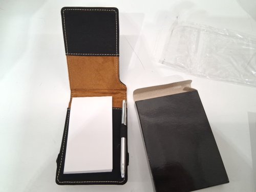 2 laser engravable faux leather leatherette mini compact notepads with pen - 3.25" x 4.75" - black (Model: GFT255a) image 4